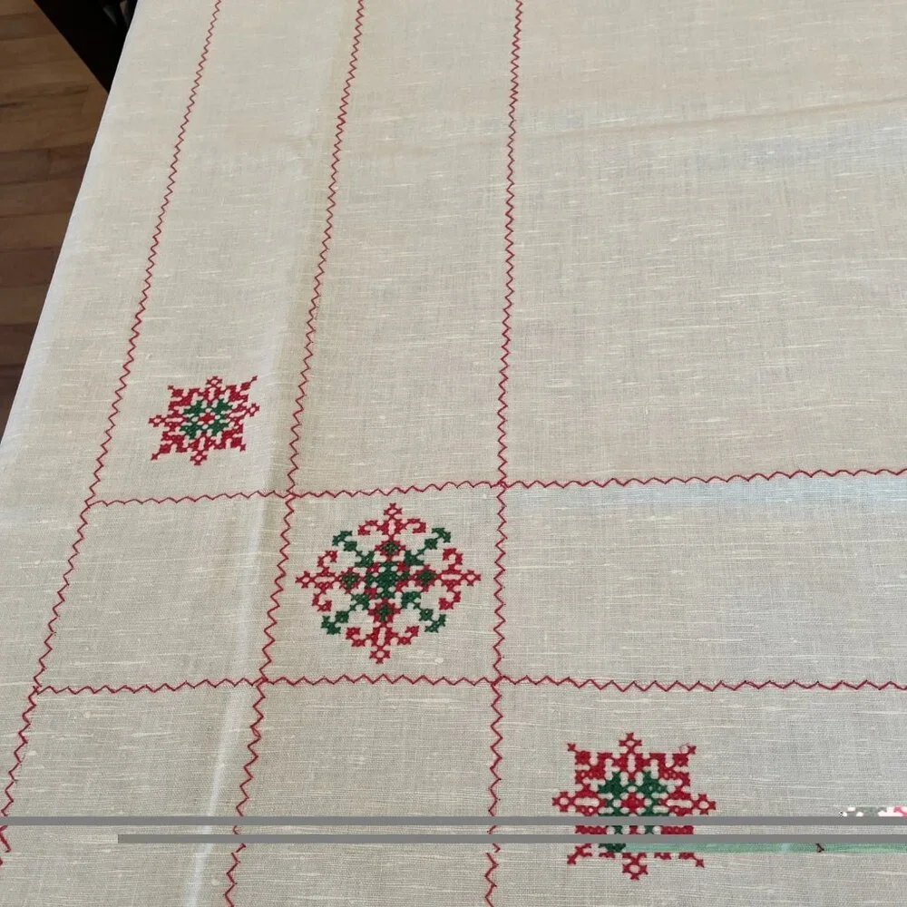 Vintage Handmade Embroidered Tablecloth 66x56